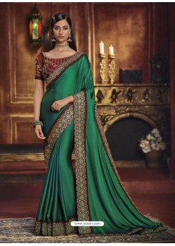 Dark Green Heavy Silk Party Wear Designer Saree