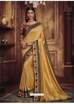 Beige Heavy Silk Party Wear Designer Saree