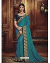 Turquoise Heavy Silk Party Wear Designer Saree