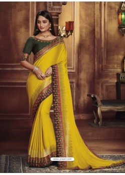 Yellow Heavy Silk Party Wear Designer Saree