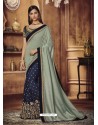 Navy And Light Grey Heavy Silk Party Wear Designer Saree