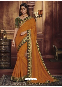 Orange Heavy Silk Party Wear Designer Saree