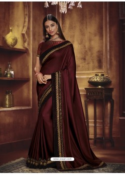 Maroon Heavy Silk Party Wear Designer Saree