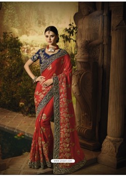 Red Dola Silk Designer Wedding Saree