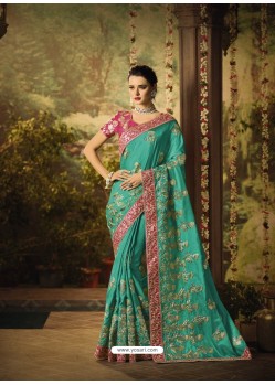 Aqua Mint Dola Silk Designer Wedding Saree