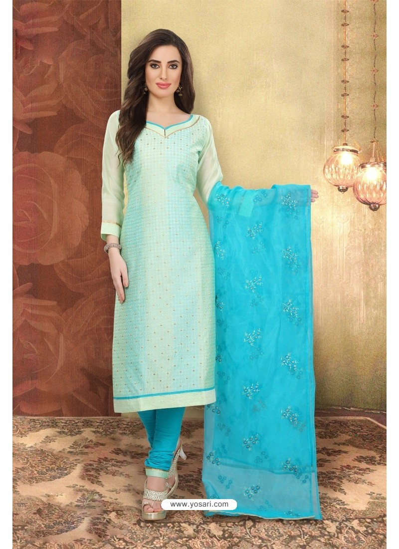 Buy Sea Green Designer Chanderi Silk Suit | Churidar Salwar Suits