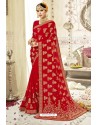 Glorious Red Georgette Zari Printed Designer Wedding Saree