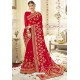 Lovely Red Georgette Zari Printed Designer Wedding Saree