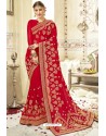 Lovely Red Georgette Zari Printed Designer Wedding Saree