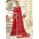 Dazzling Red Georgette Zari Printed Designer Wedding Saree