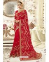 Dazzling Red Georgette Zari Printed Designer Wedding Saree