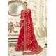 Feminine Red Georgette Zari Printed Designer Wedding Saree
