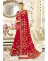 Feminine Red Georgette Zari Printed Designer Wedding Saree