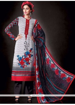 Winsome Faux Crepe White Print Work Designer Pakistani Salwar Suit