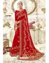 Eyeful Red Georgette Zari Printed Designer Wedding Saree