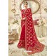 Decent Red Georgette Zari Printed Designer Wedding Saree