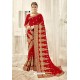 Decent Red Designer Georgette Embroidered Wedding Saree