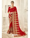 Decent Red Designer Georgette Embroidered Wedding Saree