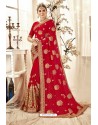 Incredible Red Designer Georgette Embroidered Wedding Saree