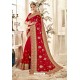 Fantastic Red Designer Georgette Embroidered Wedding Saree