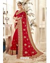Fantastic Red Designer Georgette Embroidered Wedding Saree