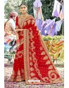 Fashionistic Red Zari Embroidered Georgette Wedding Saree