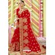 Excellent Red Zari Embroidered Georgette Wedding Saree