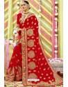 Excellent Red Zari Embroidered Georgette Wedding Saree