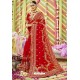 Genius Red Zari Embroidered Georgette Wedding Saree