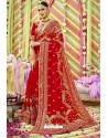 Genius Red Zari Embroidered Georgette Wedding Saree