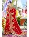 Adorable Red Zari Embroidered Georgette Wedding Saree