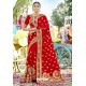Stunning Red Zari Embroidered Georgette Wedding Saree