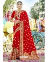 Stunning Red Zari Embroidered Georgette Wedding Saree