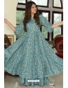 Sky Blue Pure Muslin Printed Readymade Kurti With Palazzo