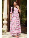 White And Pink Pure Muslin Printed Readymade Kurti With Palazzo