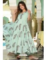 Sky Blue Pure Muslin Printed Kurti With Palazzo