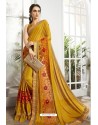 Mustard Embroidered Designer Party Wear Saree