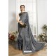 Grey Embroidered Designer Party Wear Saree