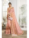 Peach Embroidered Designer Party Wear Saree