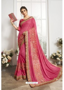 Hot Pink Embroidered Designer Party Wear Saree