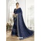 Navy Blue Embroidered Designer Party Wear Saree