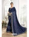 Navy Blue Embroidered Designer Party Wear Saree