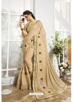 Light Beige Embroidered Designer Party Wear Saree