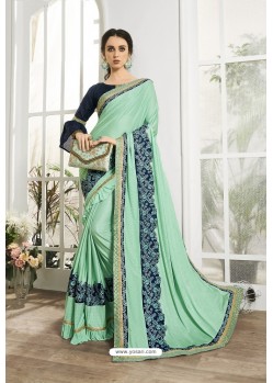 Sea Green Embroidered Designer Party Wear Saree