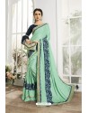 Sea Green Embroidered Designer Party Wear Saree