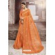 Orange Chiffon Embroidered Party Wear Saree