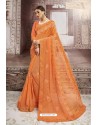 Orange Chiffon Embroidered Party Wear Saree