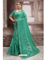 Aqua Mint Chiffon Embroidered Party Wear Saree