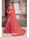 Peach Chiffon Embroidered Party Wear Saree