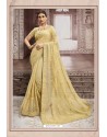 Gold Chiffon Embroidered Party Wear Saree